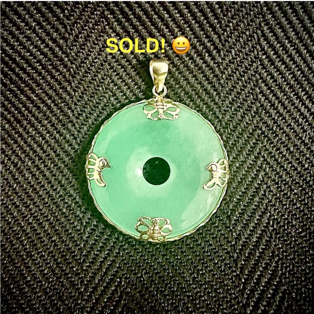 Jade pendant surrounded by 14k gold butterflies 🦋